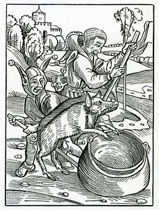 Dei cattivi consiglieri, giudici e uomini di legge, illustrazione dalla traduzione inglese di Alexander Barclay di 